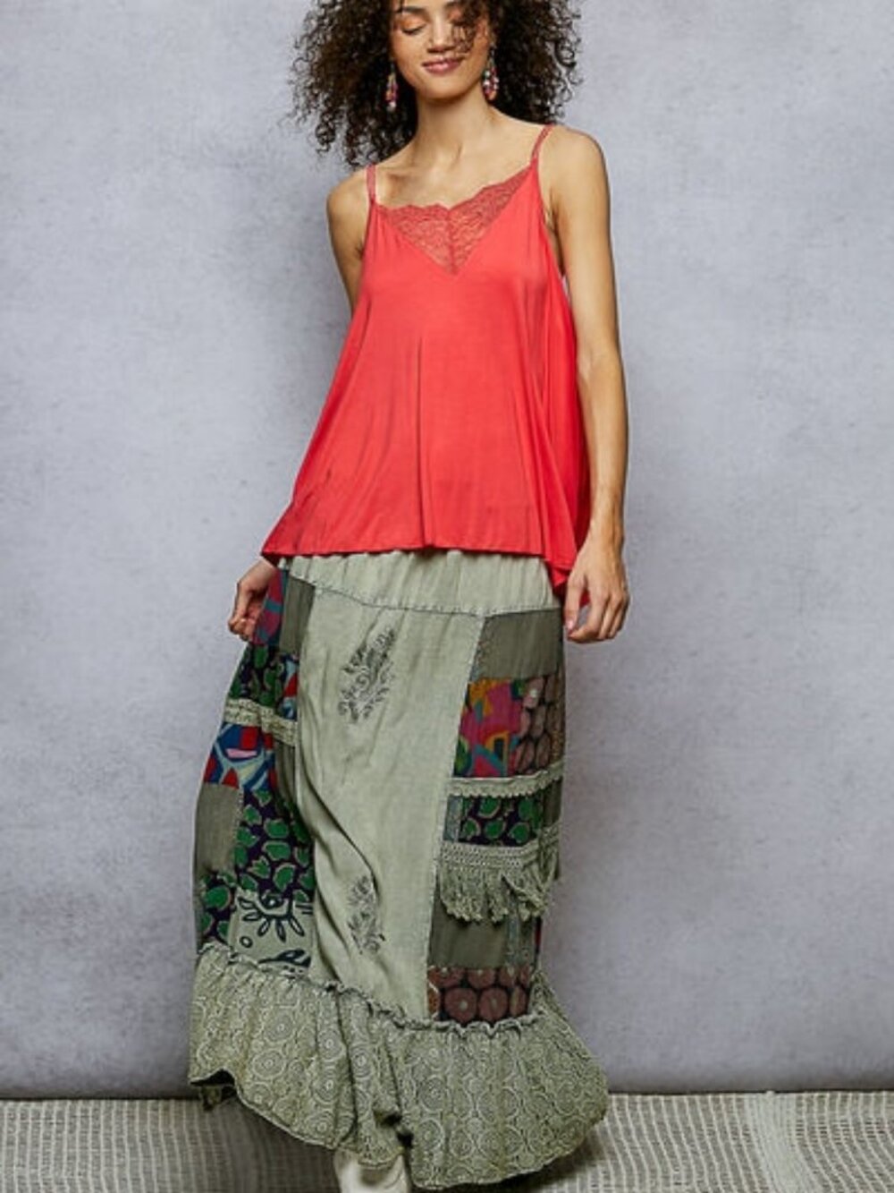 Printed Patchwork Embroidered Ruffled Skirt - Picture 6 of 6